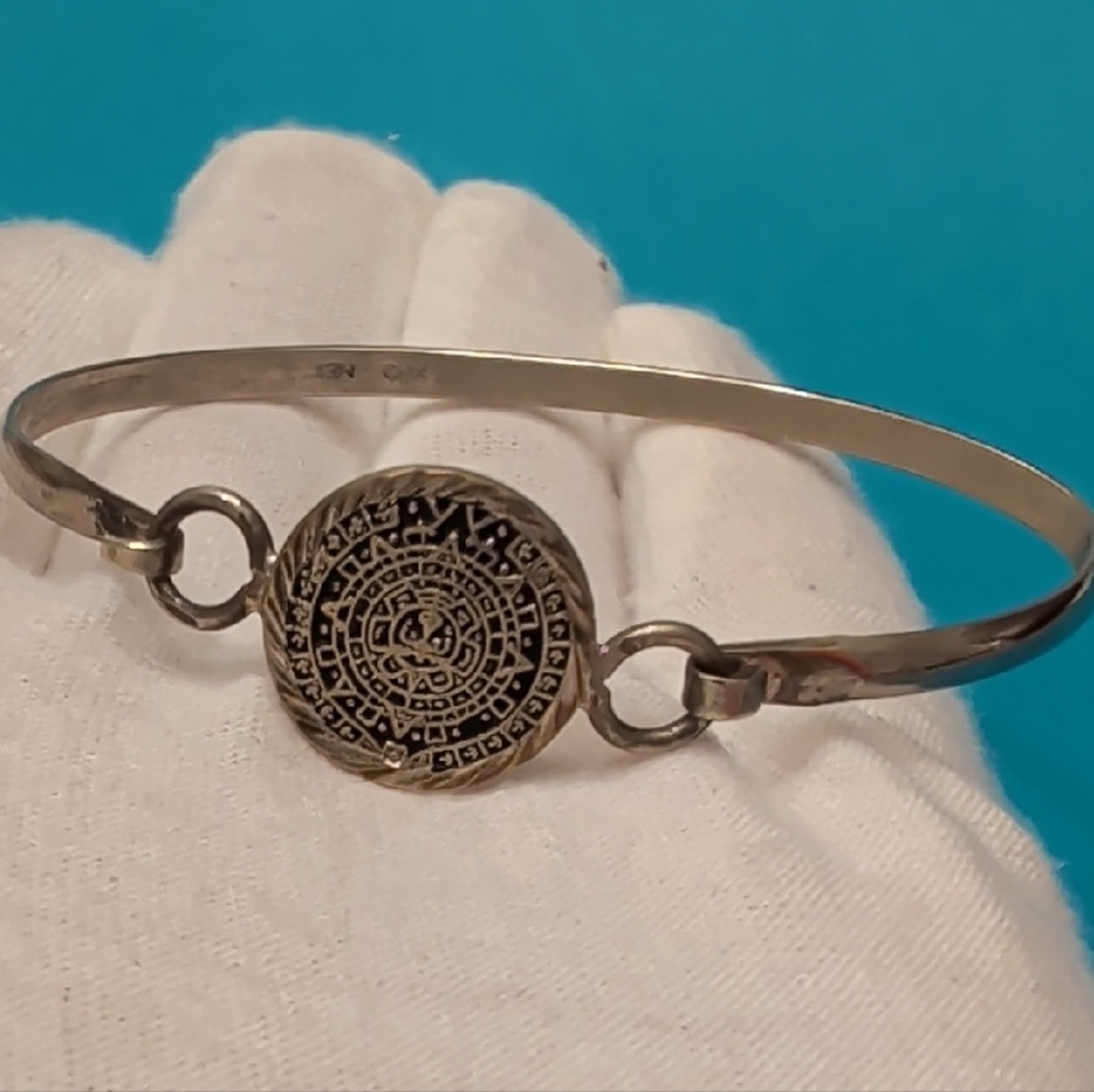 Vintage Sterling Silver Bracelet with Aztec Calendar Medallion